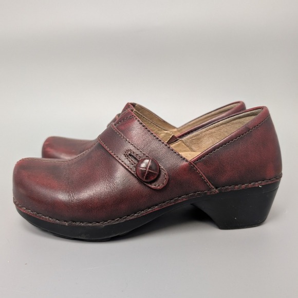 Dansko Burgundy Leather Clogs Mary Jane Button Wedge Slip On Shoes Women 36 - Picture 5 of 12